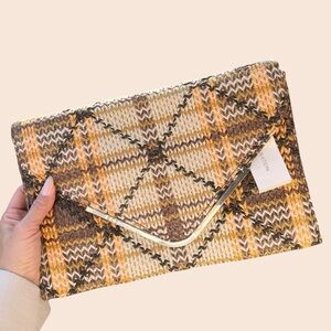 BCBGeneration Woven Brown and Tan Clutch